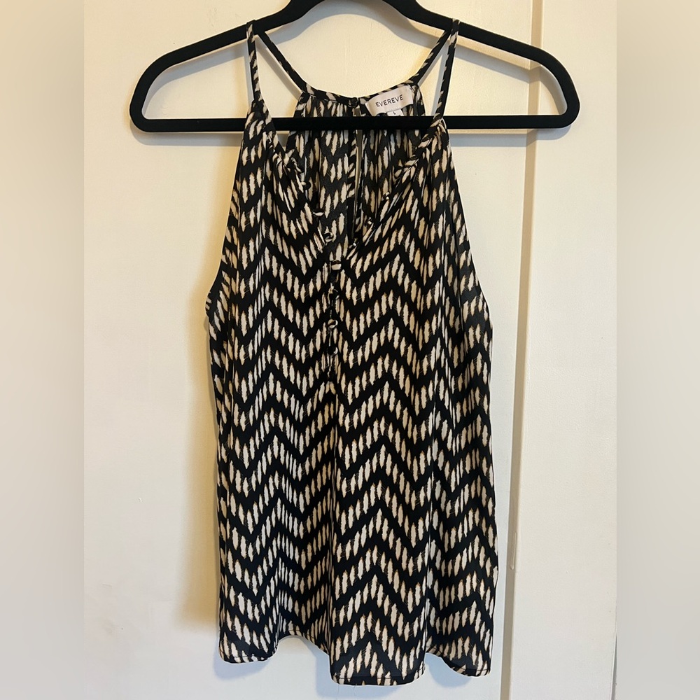 Evereve Patterned Black and Cream Sleeveless Blouse